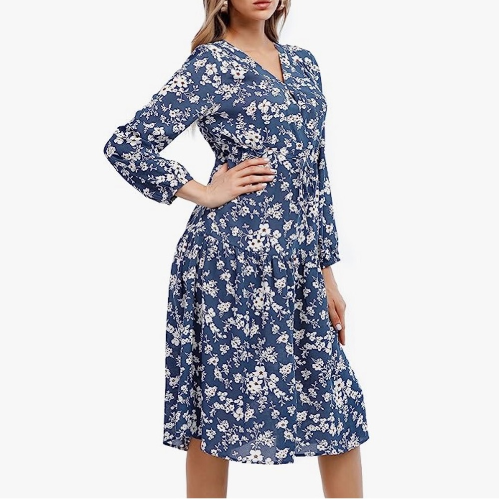 Blue floral midi dress